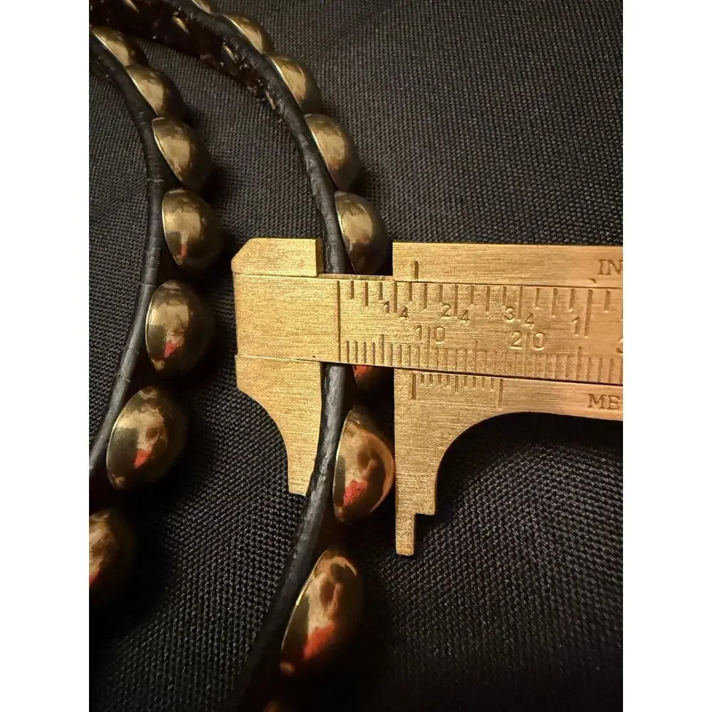 NWOT Punk Western Boho Skinny Brown Leather Composite Brass Studded Belt 40”